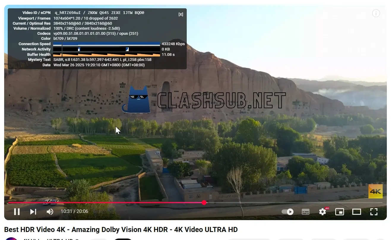 鹿语云机场 YouTube 4K 播放测试 